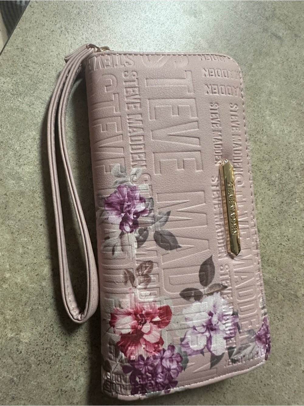Steve Madden Pink Floral Embossed Wristlet Clutch